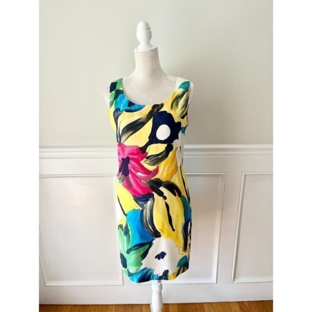 Marshall Rousso Vintage Abstract Print Sheath Dress S